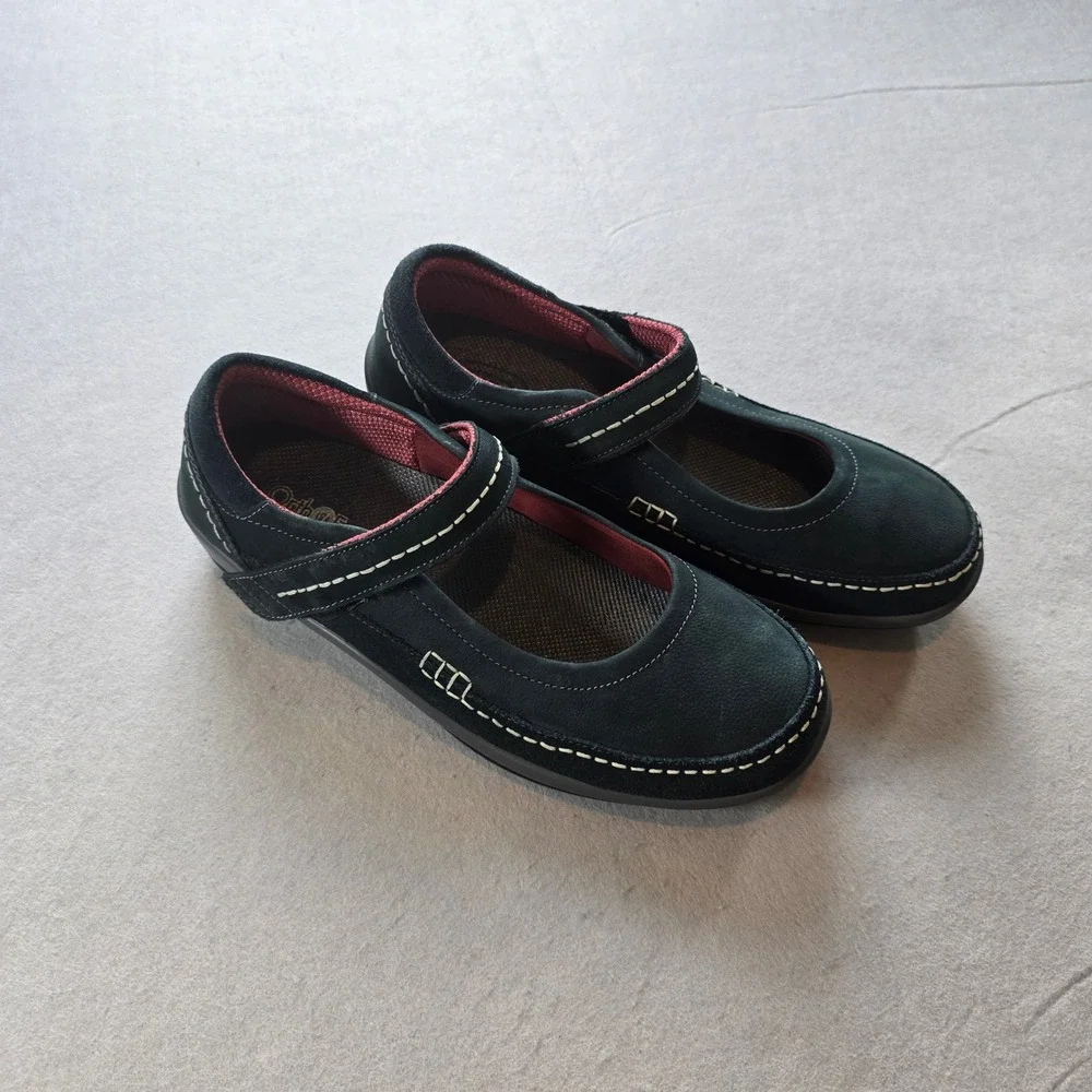 Orthofeet 863 Womens Black Leather Mary Jane Shoes Wide Width Size 10 D Comfort